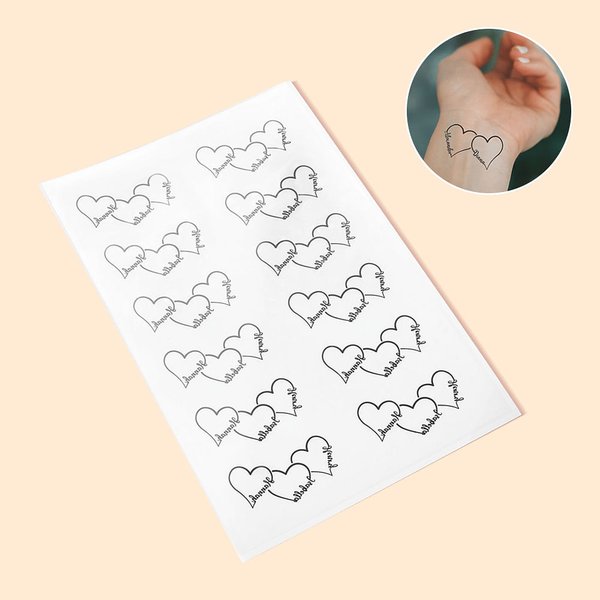 Personalized Set of 3 Non-toxicity Waterproof Hearts Temporary Tattoo with 1-5 Names Festival Party Favors Father's Day Gift for Family Couple
