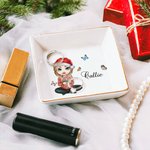 Personalised Cartoon Character Birth Flower Bouquet Ceramic Trinket Jewellery Dish with Name Birthday Bridesmaid Party Wedding Gift for Women