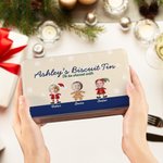 Bonhomme de neige personnalisé Père Noël Bonhomme de pain d'épice Boîte à biscuits de Noël en métal de qualité alimentaire 1- 6 photos de visage et nom Cadeau de Noël pour la famille