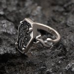 Personalized Gothic Coffin Rose Vintage Ring with Engraved Name Christmas Halloween Gift for Women Men
