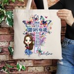 Personlized Character Bible Verse Cross Watercolour Butterfly Canvas Bag with Name Birthday Baptism Gift for Women Girls