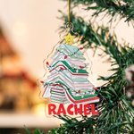 Ornement de Noël personnalisé en acrylique avec nom et cordon Cadeau de décoration d'intérieur pour les amoureux des livres Livres de lecture