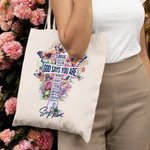 Personlized Character Bible Verse Cross Watercolour Butterfly Canvas Bag with Name Birthday Baptism Gift for Women Girls