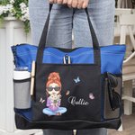 Sac à Épaule Imperméable Personnalisé avec Personnage Fleur de Naissance Nom Sac avec Poches en Maille Cadeau Anniversaire Noël pour Famille Ami