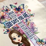 Personlized Character Bible Verse Cross Watercolour Butterfly Canvas Bag with Name Birthday Baptism Gift for Women Girls