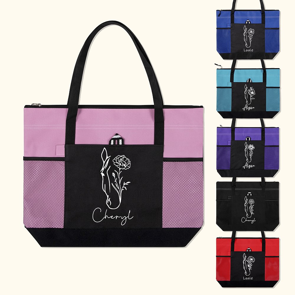 Personnalisé Cheval Naissance Fleur Oxford Grand Fourre-tout avec Nom Voyage Essentiel Anniversaire Cadeau pour Femmes Amis