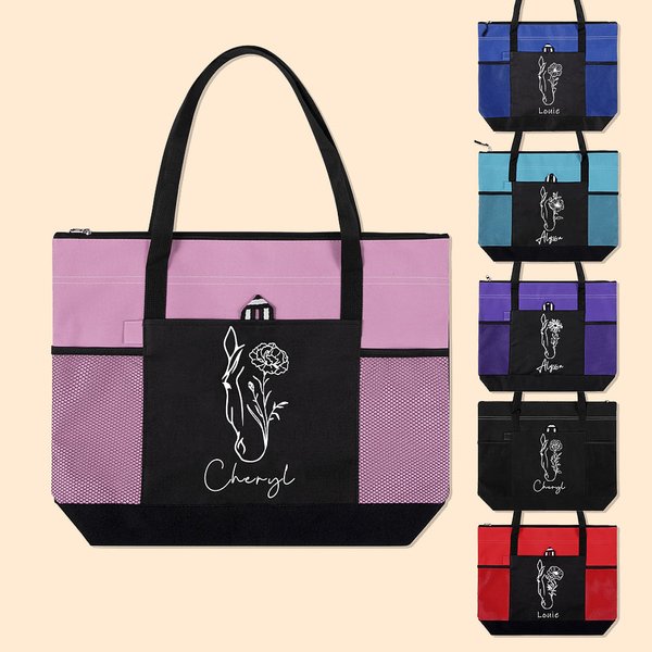Personalizada Caballo Nacimiento Flor Oxford Grande Bolsa Tote con Nombre Viaje Esenciales Cumpleaños Regalo para Mujeres Amigos
