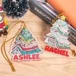 Ornement de Noël personnalisé en acrylique avec nom et cordon Cadeau de décoration d'intérieur pour les amoureux des livres Livres de lecture