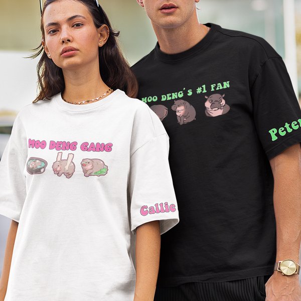 Personalizada de dibujos animados Moo Deng Gang Lindo bebé Hipopótamo Multicolor Unisex Camiseta Sudadera con nombre Divertido regalo de cumpleaños pa