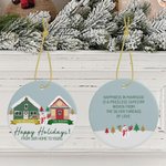 Personnalisé From Our Home To Yours Cabin Snowman Ceramic Ornament with 2 Family Names Christmas Tree Decor Gift for Neighbor Family