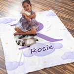 Personalised Cute Giraffe Bear Cloud Animal Soft Blanket with Initial and Name Birthday Nursery Decor Gift for Girls Boys