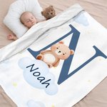 Personalised Cute Giraffe Bear Cloud Animal Soft Blanket with Initial and Name Birthday Nursery Decor Gift for Girls Boys