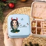 Personalized Portable Birth Flower Cartoon Character PU Leather Jewelry Box with Name Travel Accessories Birthday Gift for Women