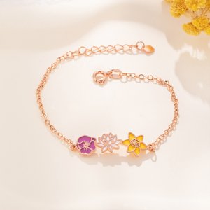 Personalised Adjustable 1-8 Enamel Birth Flowers Bracelet Dainty Jewellery Birthday Mother's Day Gift for Mom Grandma