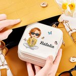 Personalized Portable Birth Flower Cartoon Character PU Leather Jewelry Box with Name Travel Accessories Birthday Gift for Women