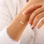 Personalised Adjustable 1-8 Enamel Birth Flowers Bracelet Dainty Jewellery Birthday Mother's Day Gift for Mom Grandma