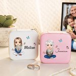 Personalized Portable Birth Flower Cartoon Character PU Leather Jewelry Box with Name Travel Accessories Birthday Gift for Women