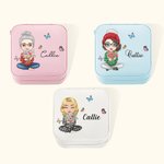 Personalized Portable Birth Flower Cartoon Character PU Leather Jewelry Box with Name Travel Accessories Birthday Gift for Women