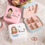 Personalized Portable Birth Flower Cartoon Character PU Leather Jewelry Box with Name Travel Accessories Birthday Gift for Women