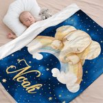 Personalised Cute Starry Night Elephant Soft Throw Blanket with Name Home Decor Birthday Gift for Kids
