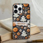 Personalized 3D Relief Effect Ghost Pumpkin Flower Spider Web Phone Case for iPhone with Name Halloween Gift for Family Friend