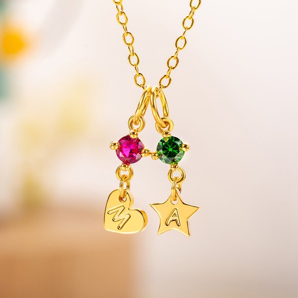 Personalizado 1-6 Corazón Estrella Birthstone Collar Colgantes con grabado Inicial Cumpleaños Aniversario Día de San Valentín Regalo para las mujeres