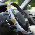 Personalised Watercolour Birth Flower Non-slip Elastic Car Steering Wheel Protective Cover with 1-3 Names Birthday Gift for Family Friend Car Owner