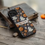 Personalized 3D Relief Effect Ghost Pumpkin Flower Spider Web Phone Case for iPhone with Name Halloween Gift for Family Friend