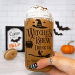 Personalised Witches Brew Drink Co Frosted Glass Tumbler Skinny Tumbler with Name Lid and Straw Birthday Halloween Gift for Family