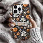 Personalized 3D Relief Effect Ghost Pumpkin Flower Spider Web Phone Case for iPhone with Name Halloween Gift for Family Friend