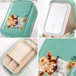 Personalised Cute Floral Highland Cow Jewellery Box with Name and LED Three-color Adjustable Makeup Mirror Birthday Gift for Women Highland Cow Lovers
