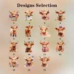 Personalised Cute Floral Highland Cow Jewellery Box with Name and LED Three-color Adjustable Makeup Mirror Birthday Gift for Women Highland Cow Lovers