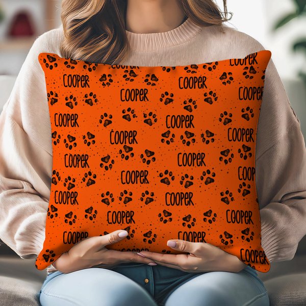 Personalized Multicolor Paw Name Throw Pillow Cover Home Decor Birthday Housewarming Gift for Pet Lover