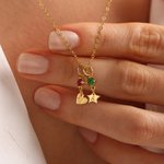 Personalized 1-6 Heart Star Birthstone Pendants Necklace with Engraved Initial Birthday Anniversary Valentine's Day Gift for Women
