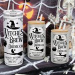 Personalised Witches Brew Drink Co Frosted Glass Tumbler Skinny Tumbler with Name Lid and Straw Birthday Halloween Gift for Family