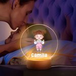 Gepersonaliseerd Schattig Cartoon Jongen Meisje Acryl LED Nachtlampje met Houten Voet en Naam Home Decor Baby Shower Verjaardagscadeau voor kinderen