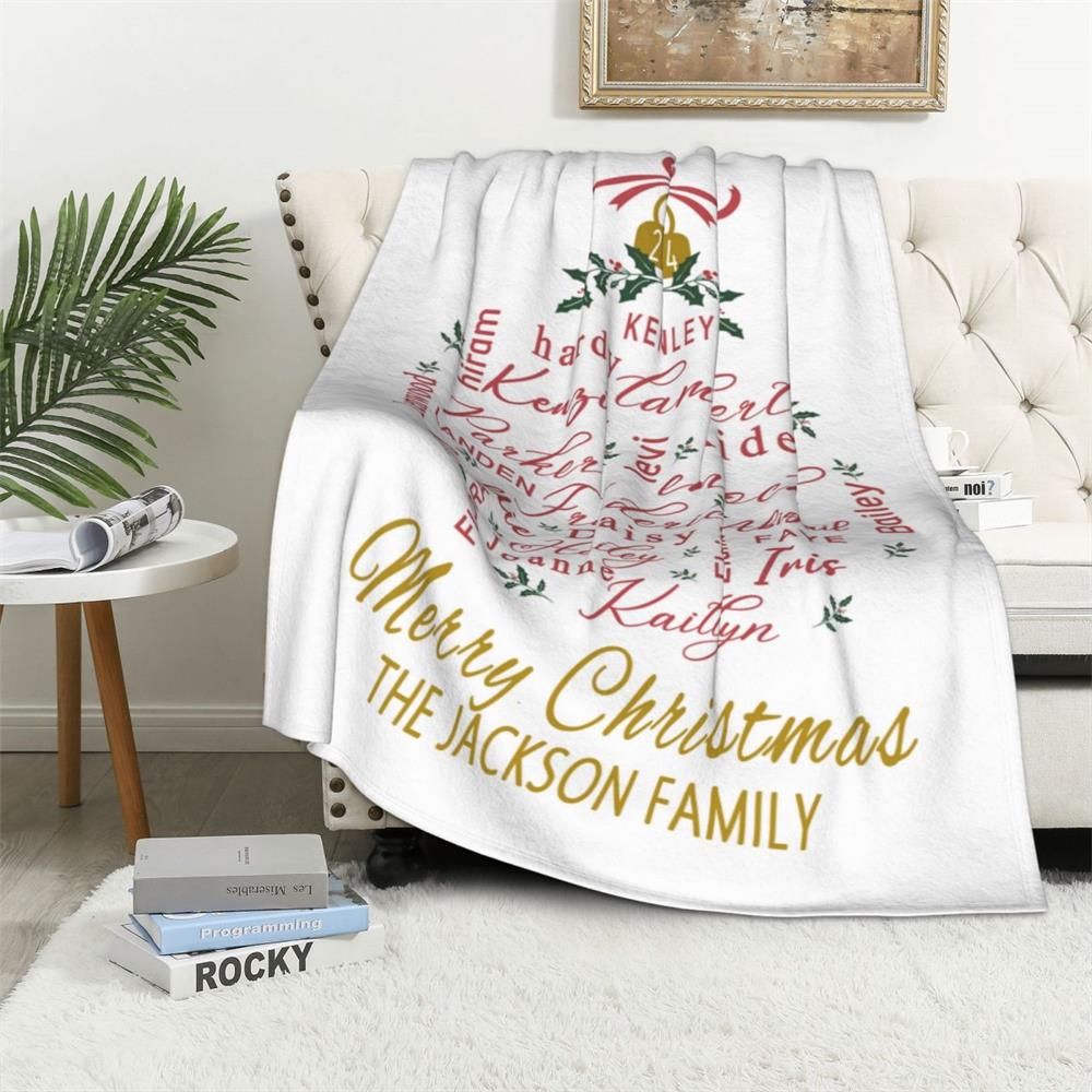 Personalised Word Name Cloud Soft Throw Blanket with Text Christmas