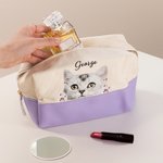 Trousse de toilette personnalisée avec nom et patte, grande capacité, usage quotidien, cadeau d'anniversaire pour les amoureux des chats.