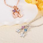 Personalized 1-6 Heart Star Birthstone Pendants Necklace with Engraved Initial Birthday Anniversary Valentine's Day Gift for Women