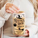 Personalised Witches Brew Drink Co Frosted Glass Tumbler Skinny Tumbler with Name Lid and Straw Birthday Halloween Gift for Family