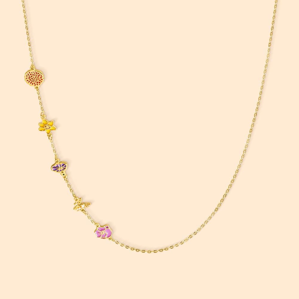 Personnalisé Dainty 1-8 Colorful Birth Flower Sideway Necklace Family Jewelry Birthday Anniversary Gift for Women