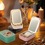Personalised Cute Floral Highland Cow Jewellery Box with Name and LED Three-color Adjustable Makeup Mirror Birthday Gift for Women Highland Cow Lovers