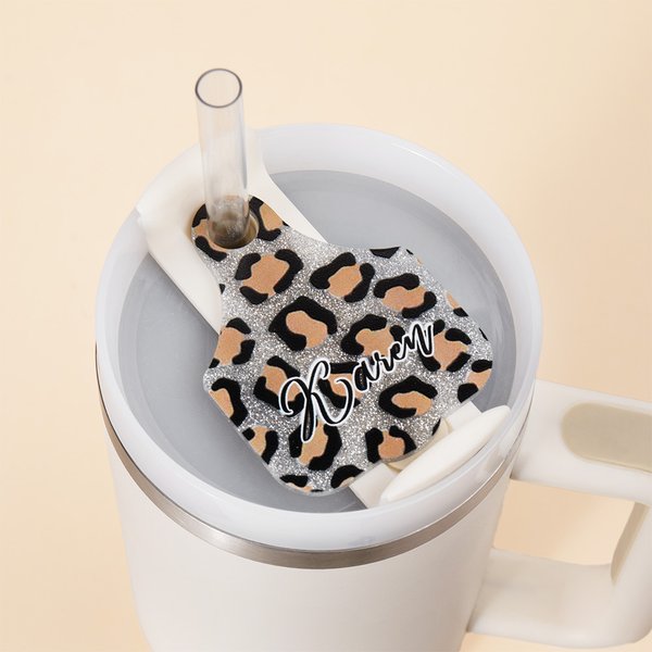 Spersonalizowany Kolorowy Wzór Krowa Kwiat Bydło Kolczyk Kształt Glitter Tumbler Tabliczka znamionowa Akcesoria dla Stanley Prezent urodzinowy dla kobiet Dziewczyny