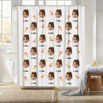 Personalized Multicolor Heart Ice Cream Waterproof Photo Name Shower Curtain with 12 Rust-Proof Grommets Bathroom Decor Birthday Gift for Family Kids