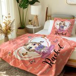 Personalised Multicolor Heart Cartoon Mom Grandma Birth Flower Bouquet Throw Blanket with Name Home Decor Birthday Christmas Gift for Women