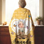 Personalised Multicolor Heart Cartoon Mom Grandma Birth Flower Bouquet Throw Blanket with Name Home Decor Birthday Christmas Gift for Women