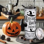 Personalised Witches Brew Drink Co Frosted Glass Tumbler Skinny Tumbler with Name Lid and Straw Birthday Halloween Gift for Family