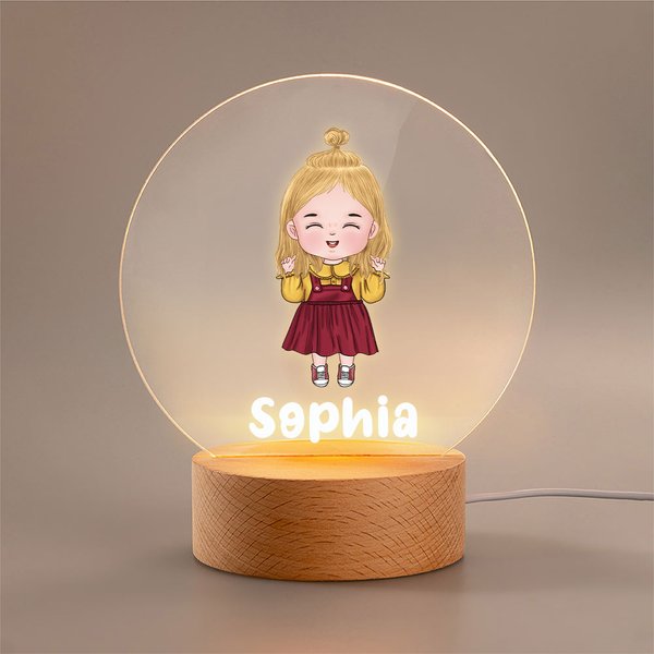 Gepersonaliseerd Schattig Cartoon Jongen Meisje Acryl LED Nachtlampje met Houten Voet en Naam Home Decor Baby Shower Verjaardagscadeau voor kinderen