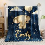 Personalised Cute Starry Night Elephant Soft Throw Blanket with Name Home Decor Birthday Gift for Kids