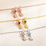 Personalized 1-6 Heart Star Birthstone Pendants Necklace with Engraved Initial Birthday Anniversary Valentine's Day Gift for Women